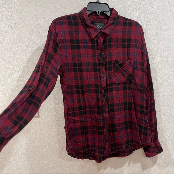 Rails Burgundy Plaid sparkle long sleeve button down shirt Sz L - Picture 3 of 6